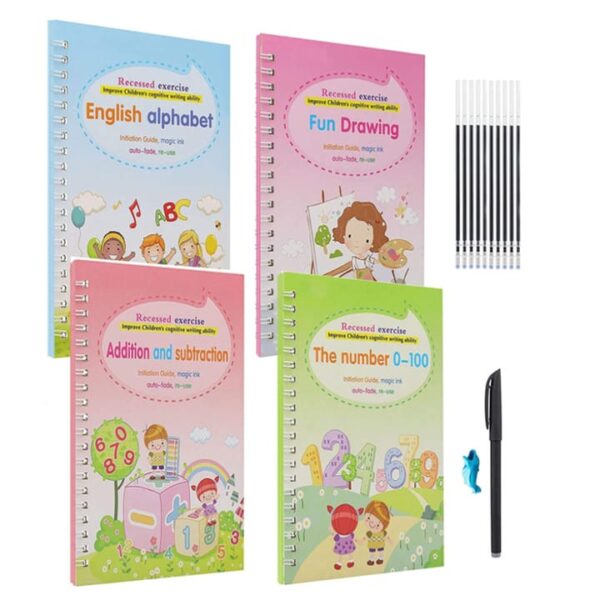 Kids Magic Practice Book (4 Books+1 Pen+1Grip+10 Refill)