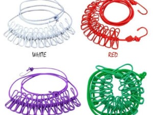 Portable Drying Rope with 12 Clips & 2 Hooks | Travel Clothesline for Indoor & Outdoor Use